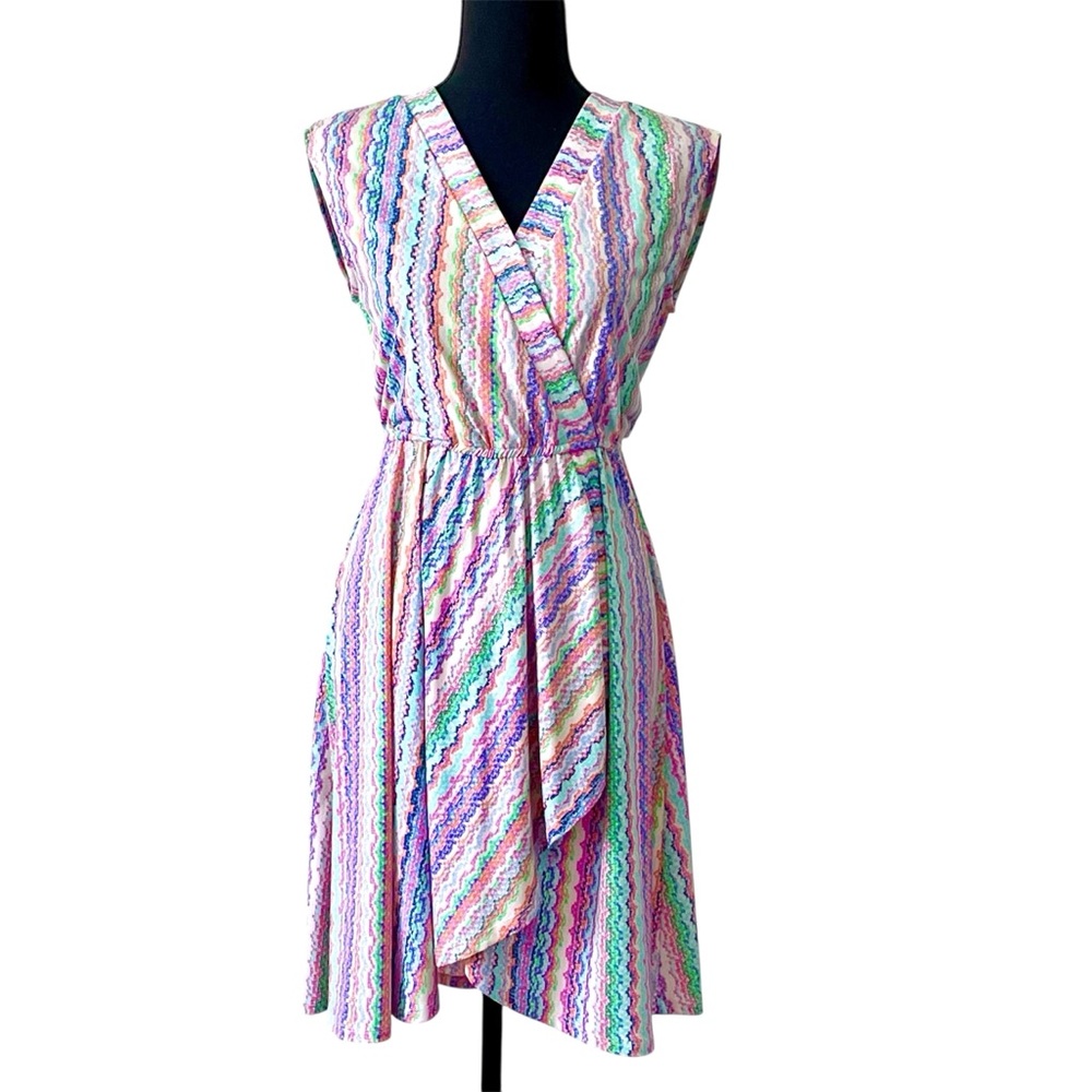 BCBGMaxAzria Size XS Carmelle Faux Wrap Dress Multi-Color Stripes MSRP $178